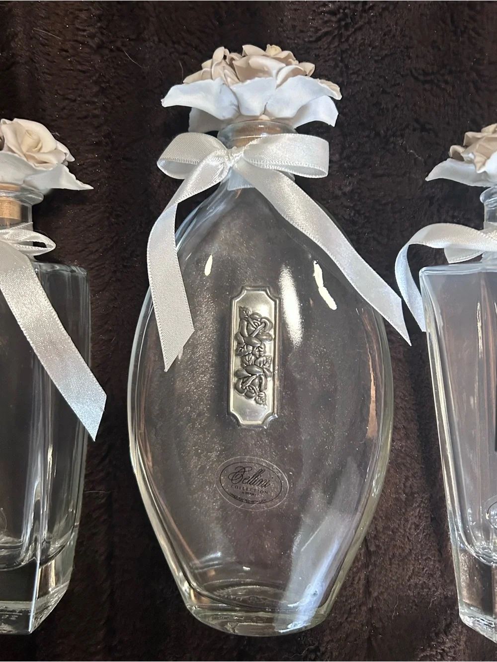 Set of 3 VTG Cellini Collection perfume bottles porcelain roses on stopper